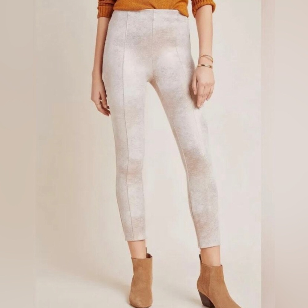 Anthropologie Leggings Womens Cream Gold Metallic Vegan Suede Cropped